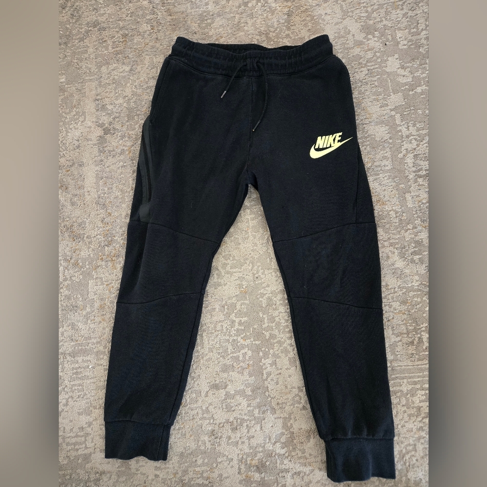 Nike Tech Youth Black Joggers with Neon Logo Sz L